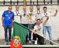 A contar da esquerda, Jos� Aleixo Caldas, Jorge Ara�jo, Tiago Castro, Ant�nio Rodrigues, Pedro Leite, Bruno Peres e Rui Pereira (este em baixo)